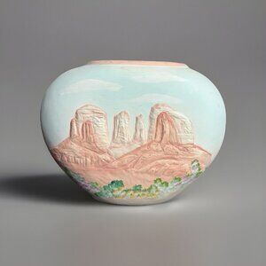 Vintage 1991 REDLINE STUDIOS Hand Painted Art Pottery Vase Planter Southwestern
